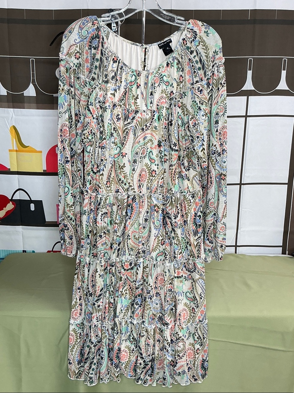 Kate and Lily Floral Paisley Tiered Long-Sleeve Dress sz 12 #2347